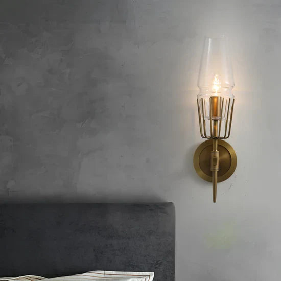 Orelia Vintage LED Wall Lamp in Castle Style of Copper and Glass