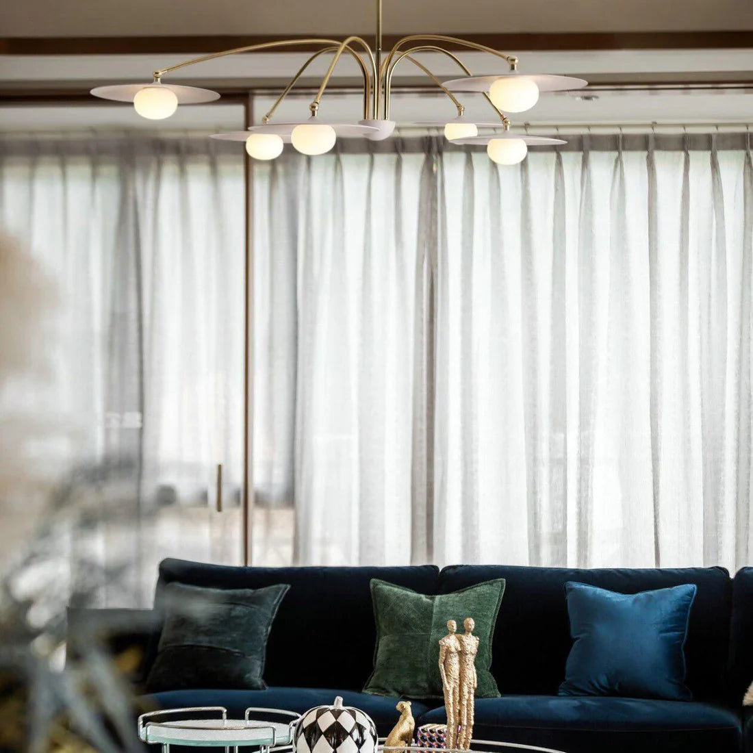 Delphi Art Deco Glass and Iron Chandelier