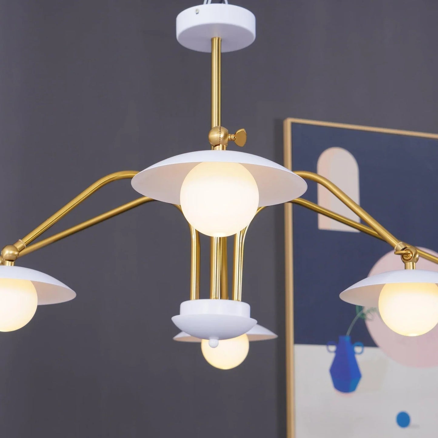 Delphi Art Deco Glass and Iron Chandelier