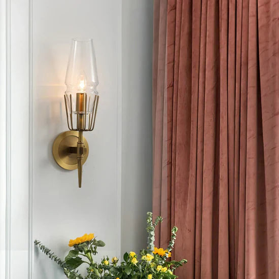 Orelia Vintage LED Wall Lamp in Castle Style of Copper and Glass