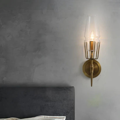 Orelia Vintage LED Wall Lamp in Castle Style of Copper and Glass