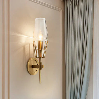 Orelia Vintage LED Wall Lamp in Castle Style of Copper and Glass