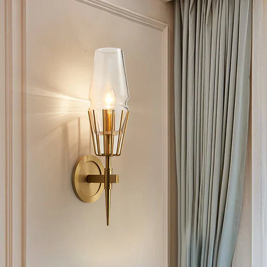 Orelia Vintage LED Wall Lamp in Castle Style of Copper and Glass