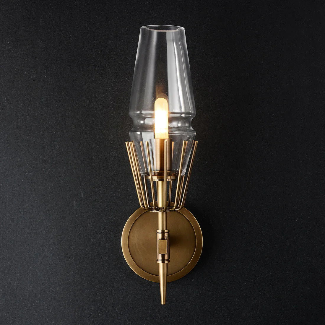 Orelia Vintage LED Wall Lamp in Castle Style of Copper and Glass
