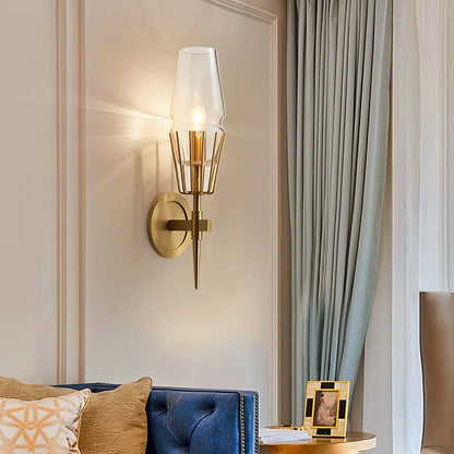 Orelia Vintage LED Wall Lamp in Castle Style of Copper and Glass