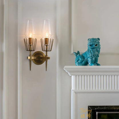 Orelia Vintage LED Wall Lamp in Castle Style of Copper and Glass