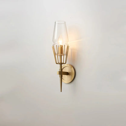 Orelia Vintage LED Wall Lamp in Castle Style of Copper and Glass