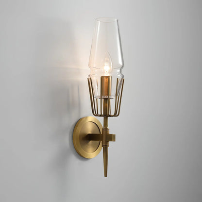 Orelia Vintage LED Wall Lamp in Castle Style of Copper and Glass