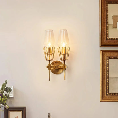 Orelia Vintage LED Wall Lamp in Castle Style of Copper and Glass