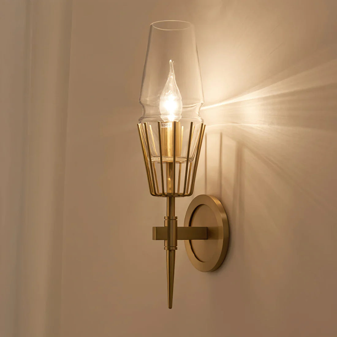 Orelia Vintage LED Wall Lamp in Castle Style of Copper and Glass