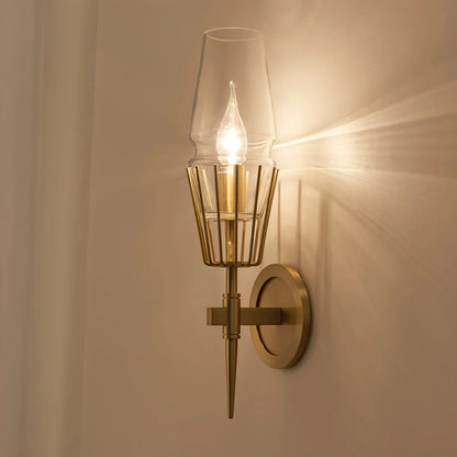 Orelia Vintage LED Wall Lamp in Castle Style of Copper and Glass