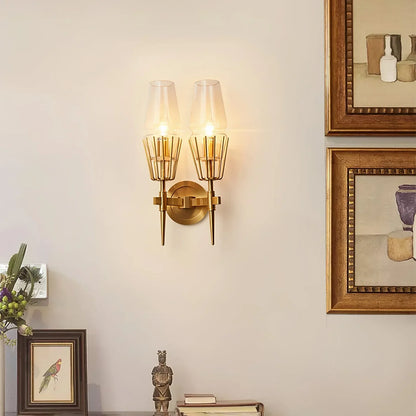 Orelia Vintage LED Wall Lamp in Castle Style of Copper and Glass