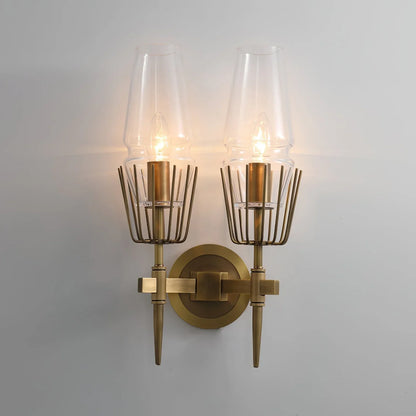 Orelia Vintage LED Wall Lamp in Castle Style of Copper and Glass