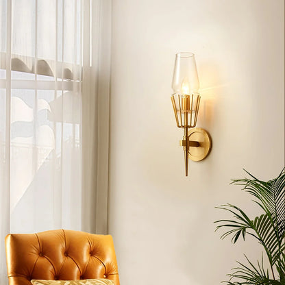 Orelia Vintage LED Wall Lamp in Castle Style of Copper and Glass