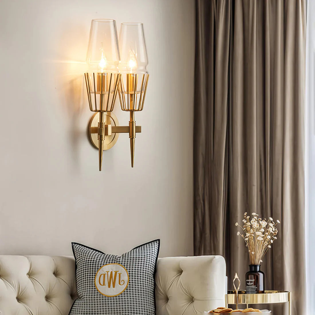 Orelia Vintage LED Wall Lamp in Castle Style of Copper and Glass