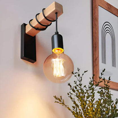 Zenara Rustic LED Wall Lamp Made of Wood