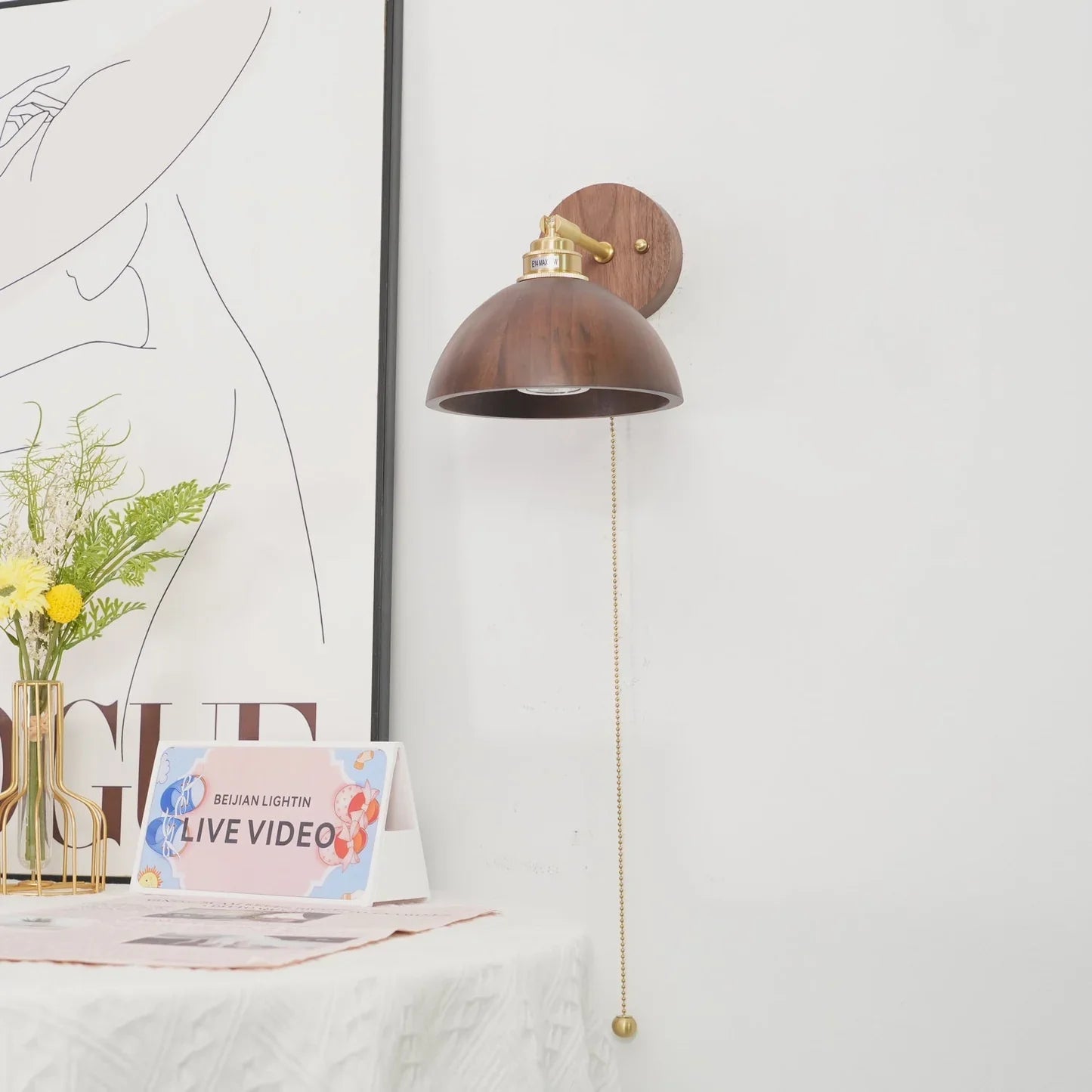 Aventia Scandinavian Walnut Wooden Wall Lamp